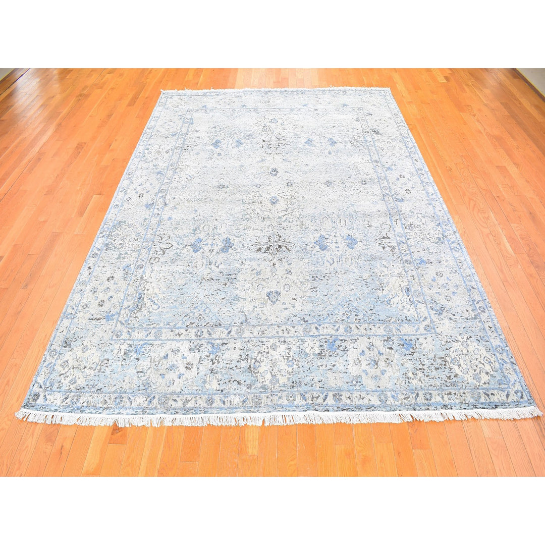 8'0" x 10'4" New Hand Knotted Blue Wool & Silk Rectangle Oriental Rug - MOA10259724