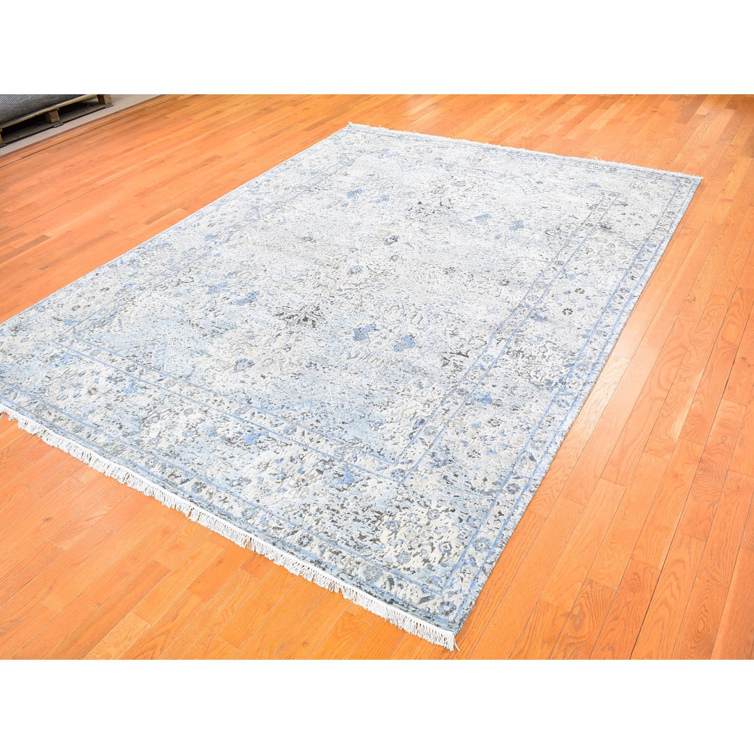 8'0" x 10'4" New Hand Knotted Blue Wool & Silk Rectangle Oriental Rug - MOA10259724