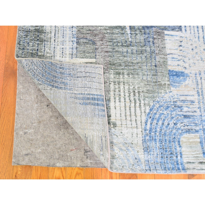 10'1" x 14'3" New Hand Knotted Blue Wool & Silk Rectangle Oriental Rug - MOA10259735