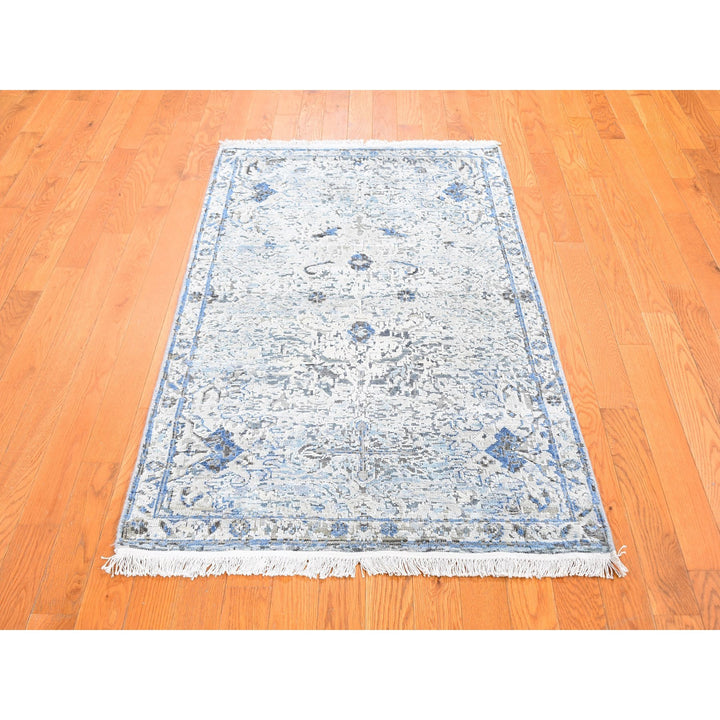 3'0" x 5'2" New Hand Knotted Blue Wool & Silk Rectangle Oriental Rug - MOA10259741