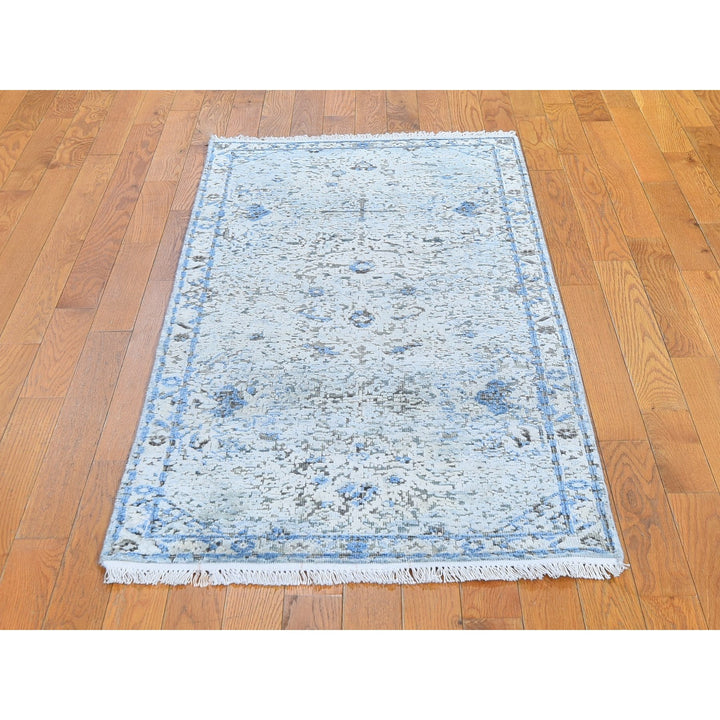 2'6" x 6'0" New Hand Knotted Blue Wool & Silk Runner Oriental Rug - MOA10259743