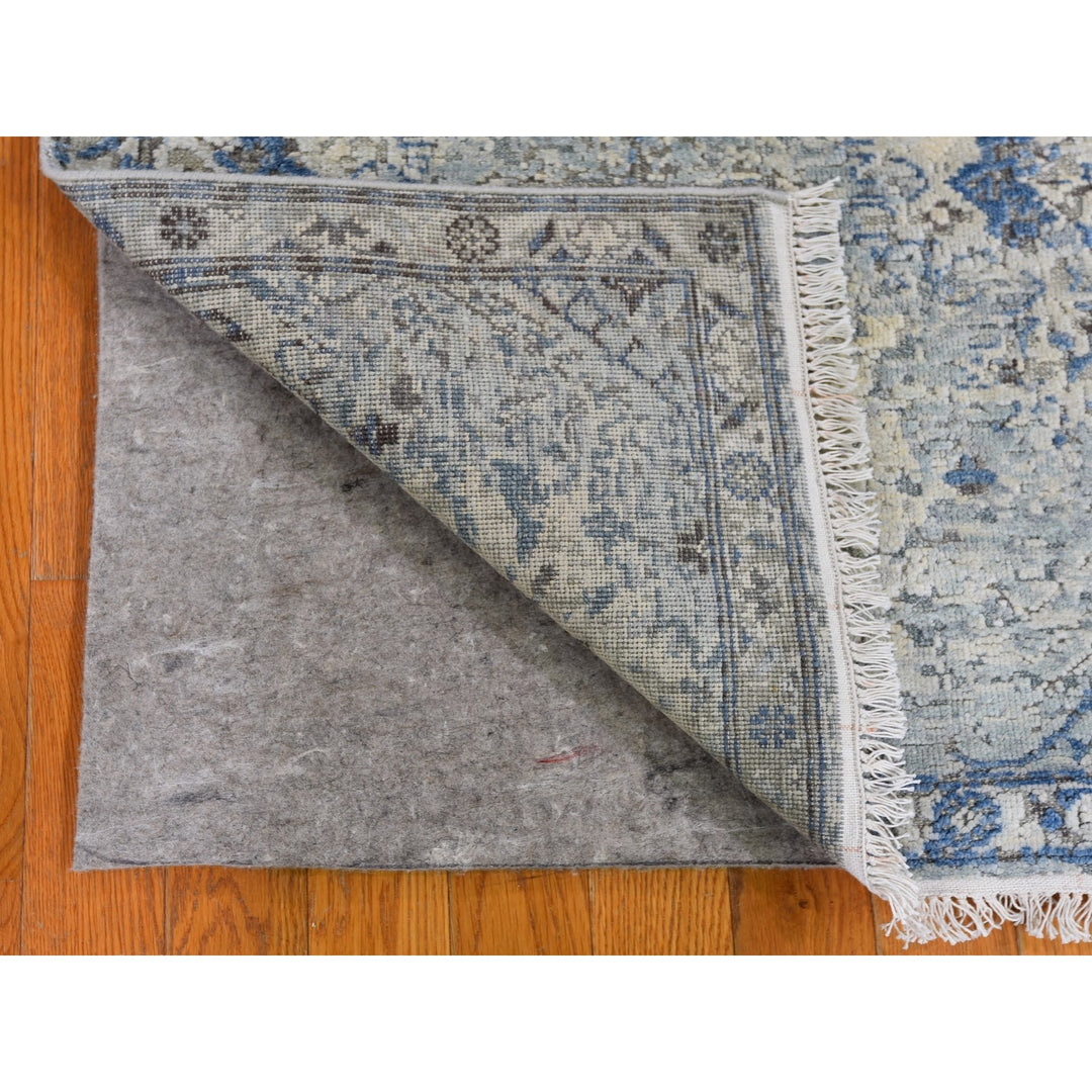 2'6" x 6'0" New Hand Knotted Blue Wool & Silk Runner Oriental Rug - MOA10259743