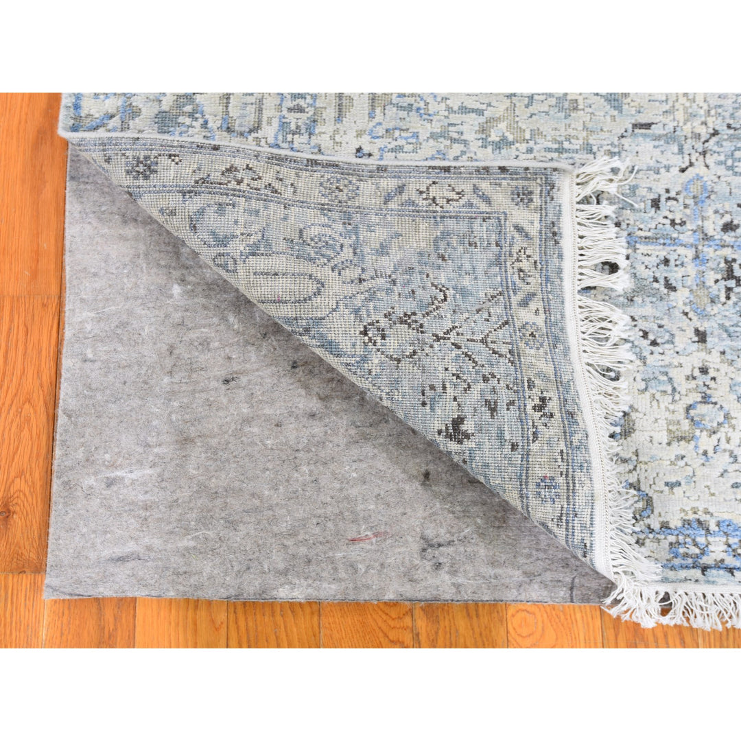 4'0" x 6'0" New Hand Knotted Blue Wool & Silk Rectangle Oriental Rug - MOA10259750