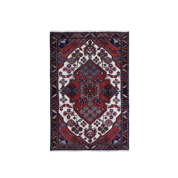 3'8" x 5'6" Vintage Hand Knotted Red Wool Rectangle Oriental Rug - MOA10259757