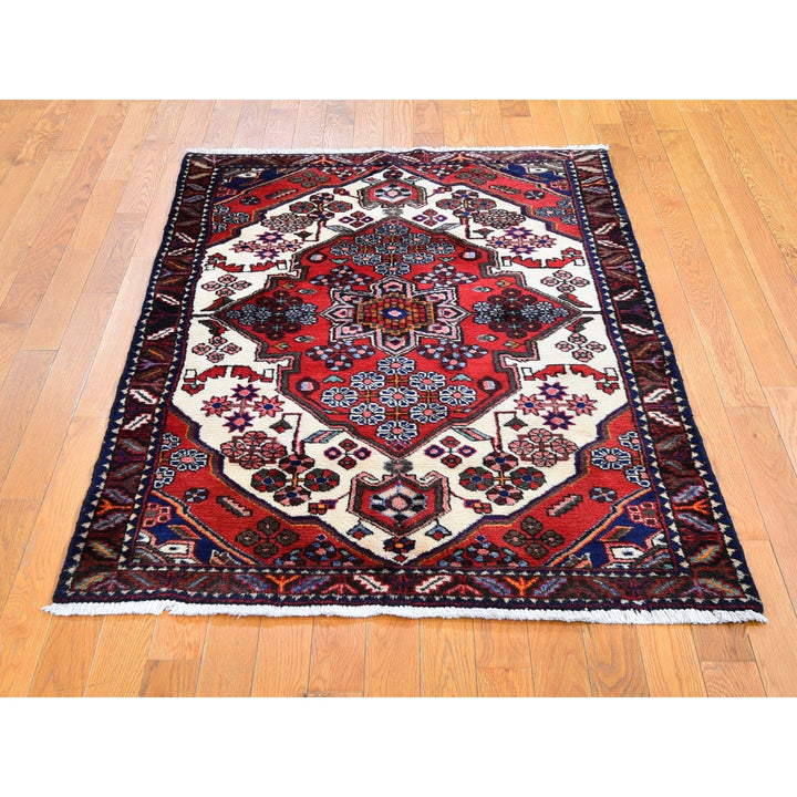 3'8" x 5'6" Vintage Hand Knotted Red Wool Rectangle Oriental Rug - MOA10259757