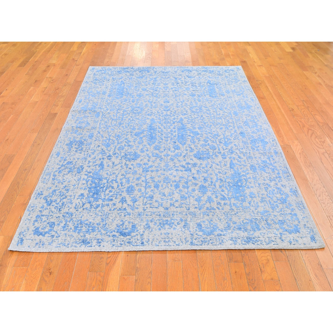 5'10" x 9'0" New Hand Loomed Blue Wool & Silk Rectangle Oriental Rug - MOA10259762