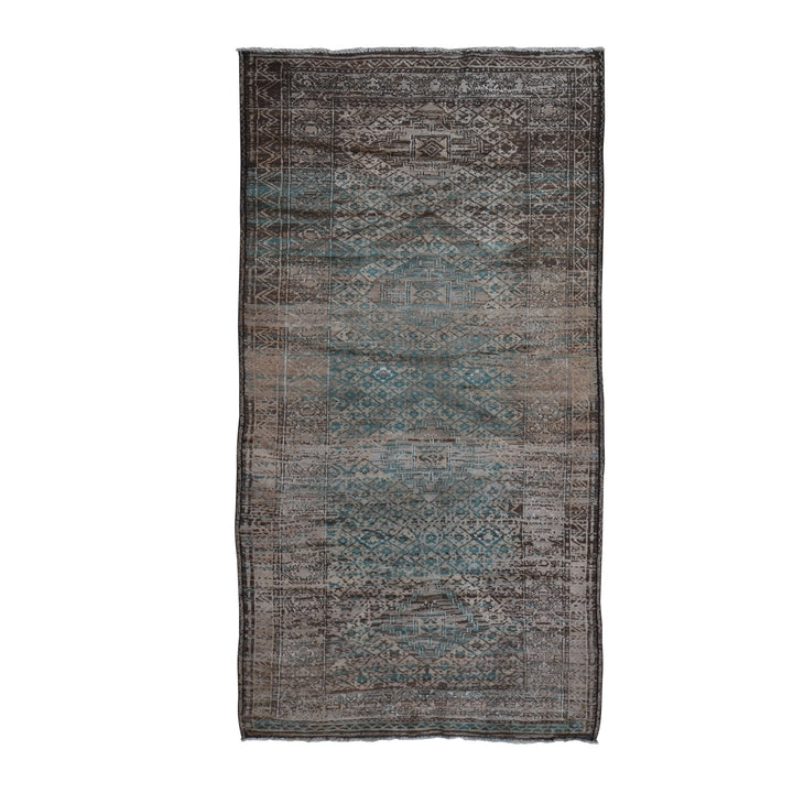 4'0" x 8'0" Vintage Hand Knotted Brown Wool Rectangle Oriental Rug - MOA10259770