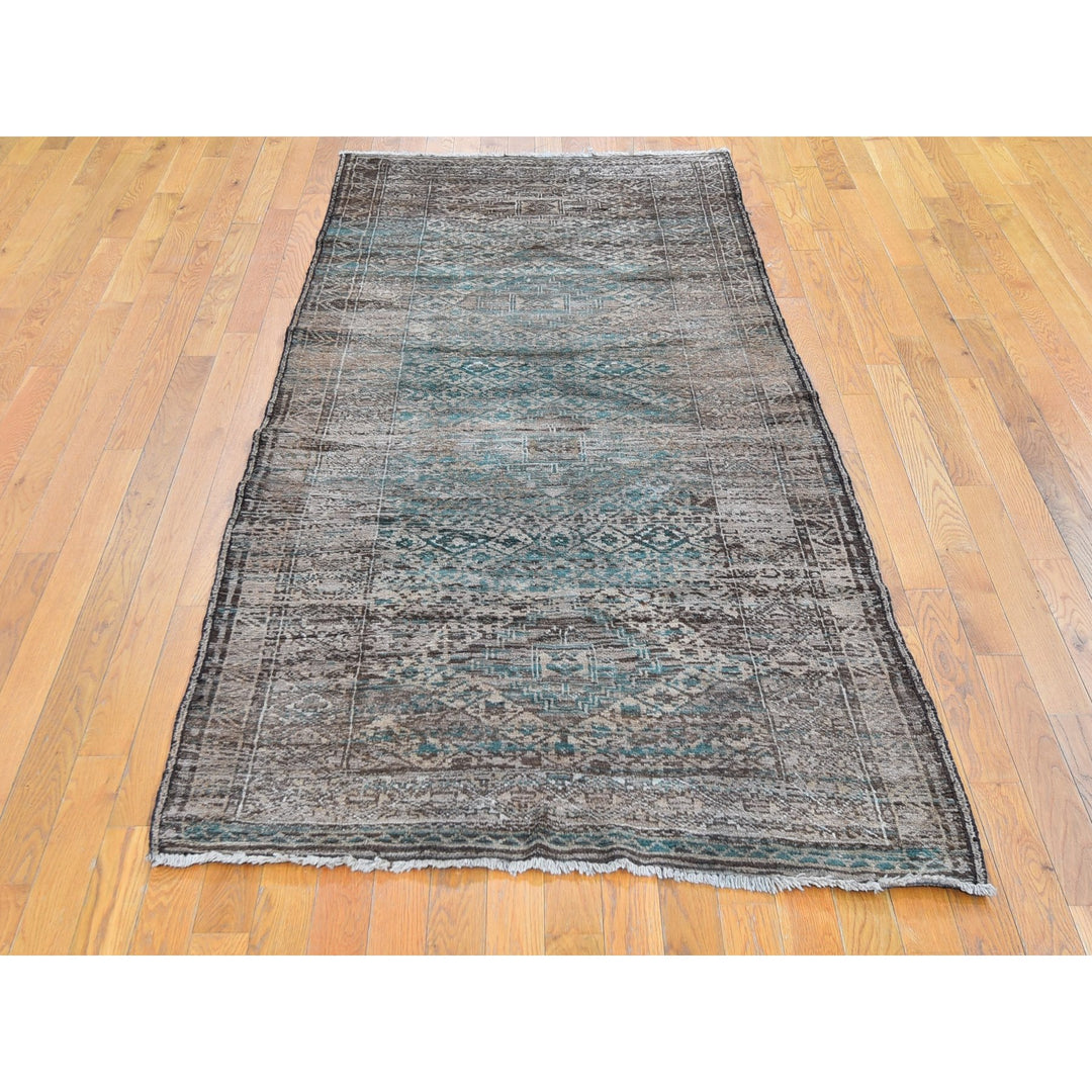 4'0" x 8'0" Vintage Hand Knotted Brown Wool Rectangle Oriental Rug - MOA10259770
