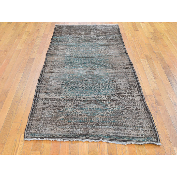 4'0" x 8'0" Vintage Hand Knotted Brown Wool Rectangle Oriental Rug - MOA10259770