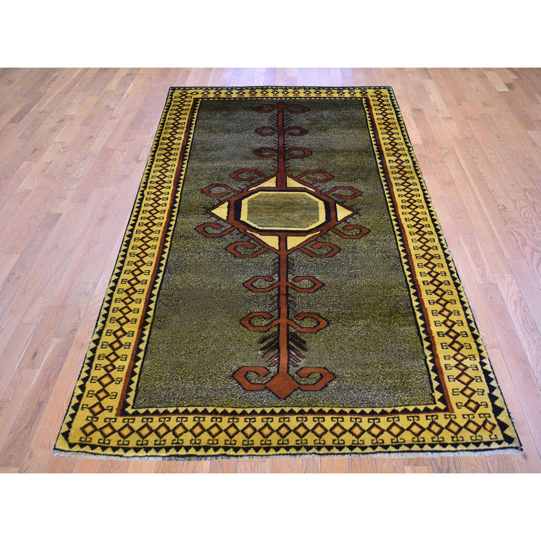 4'6" x 8'3" New Hand Knotted Yellow Wool Rectangle Oriental Rug - MOA10259823