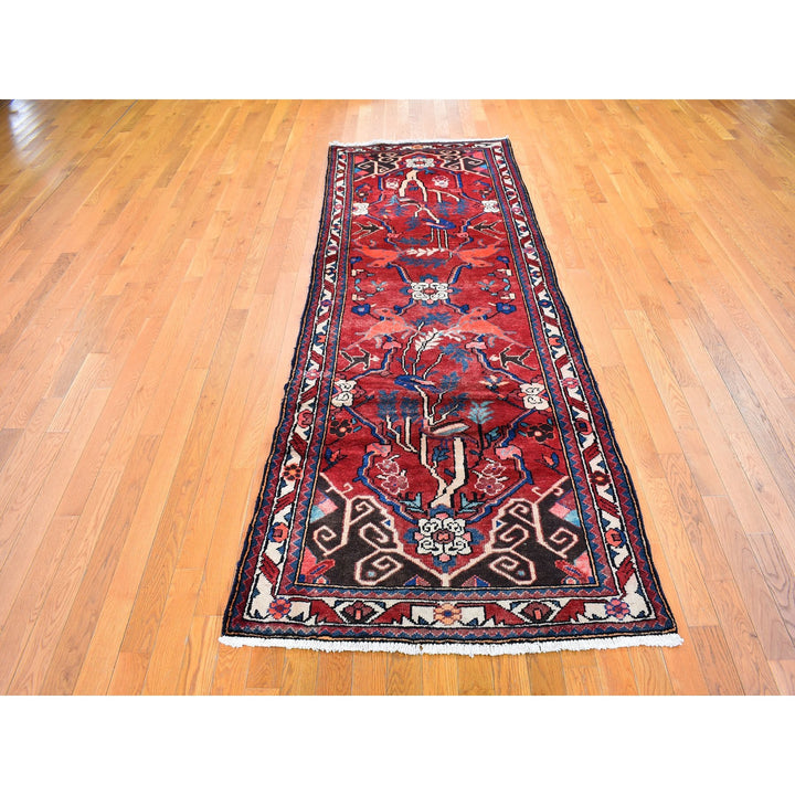 3'5" x 9'7" New Hand Knotted Red Wool Runner Oriental Rug - MOA10259860