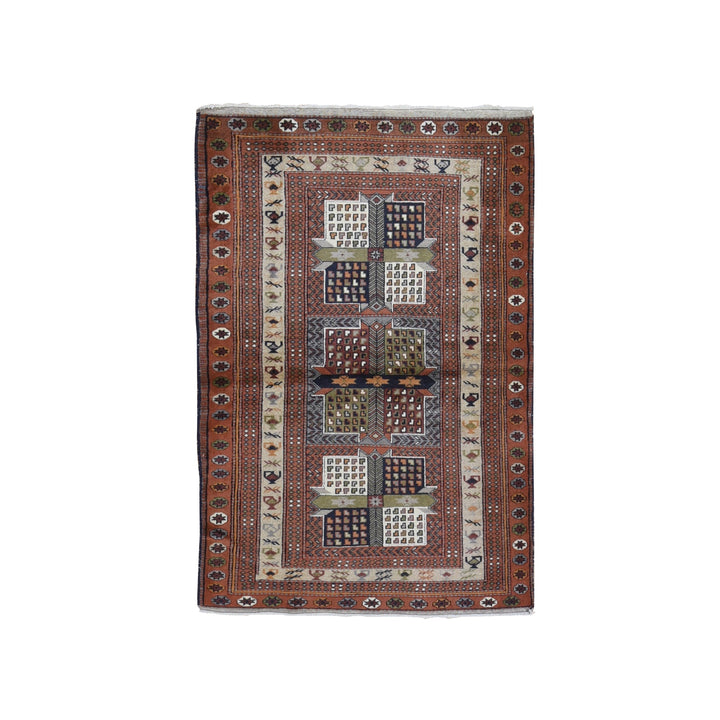4'0" x 5'10" Vintage Hand Knotted Brown Wool Rectangle Oriental Rug - MOA10259925