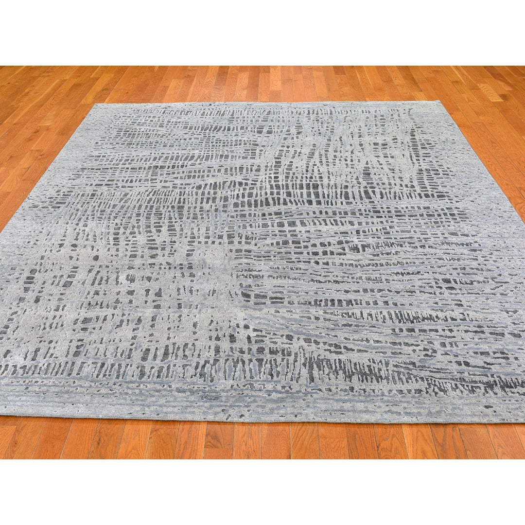 7'10" x 10'0" New Hand Knotted Grey Wool Rectangle Oriental Rug - MOA10259950