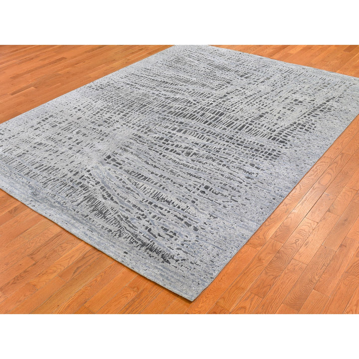 7'10" x 10'0" New Hand Knotted Grey Wool Rectangle Oriental Rug - MOA10259950