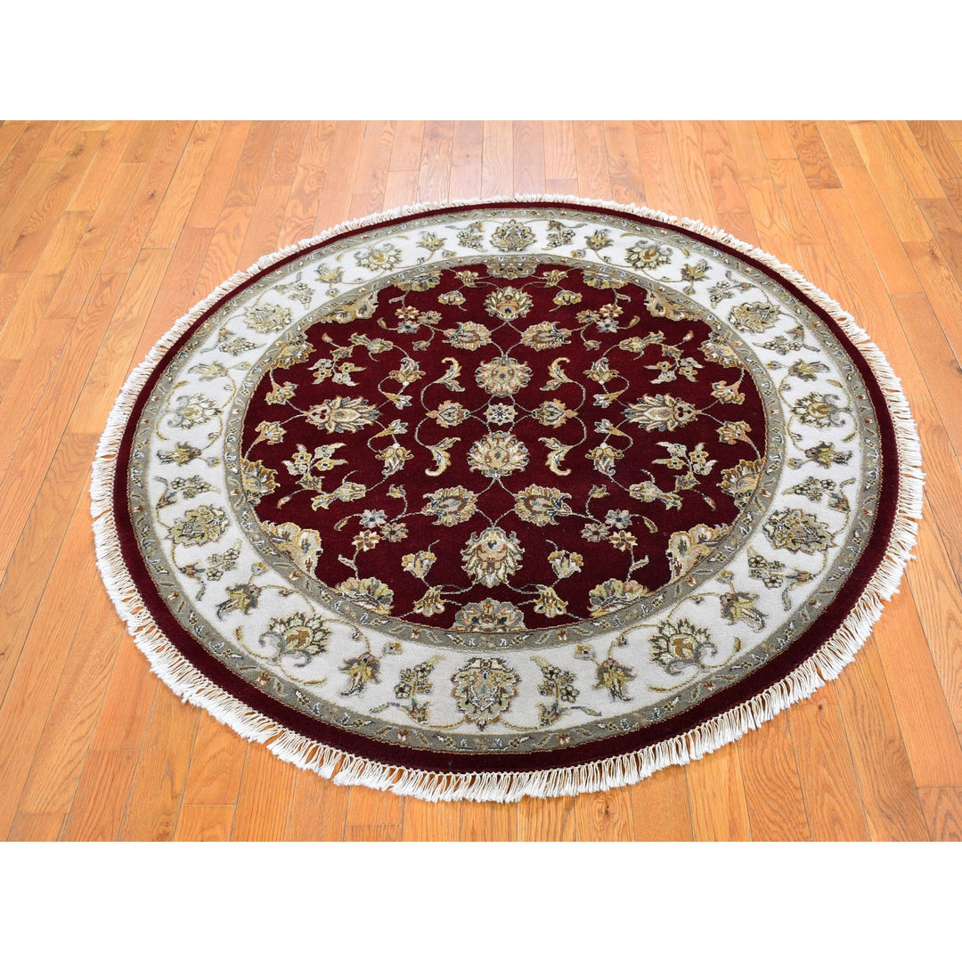 5'0" x 5'0" New Hand Knotted Red Wool & Silk Round Oriental Rug - MOA10259951