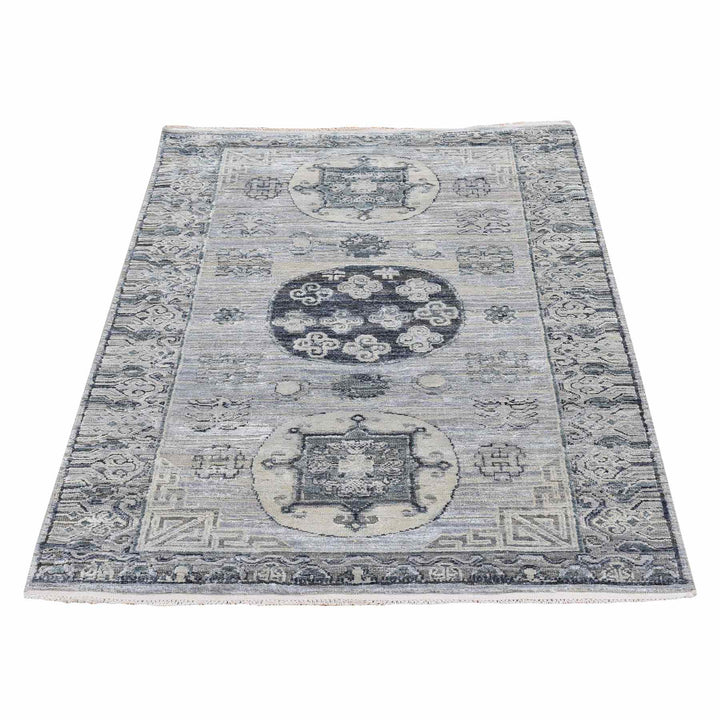 3'0" x 5'2" New Hand Knotted Grey Wool & Silk Rectangle Oriental Rug - MOA10259954