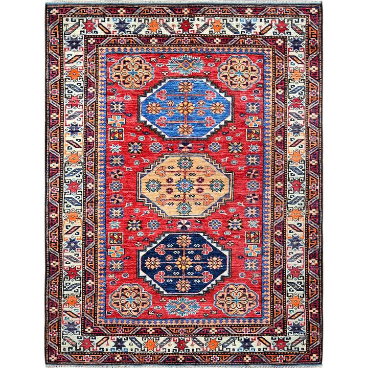 4'3" x 5'7" New Hand Knotted Red Wool Rectangle Oriental Rug - MOA102599