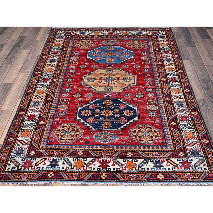 4'3" x 5'7" New Hand Knotted Red Wool Rectangle Oriental Rug - MOA102599