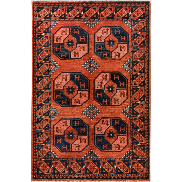 3'2" x 4'10" New Hand Knotted Red Wool Rectangle Oriental Rug - MOA10260000