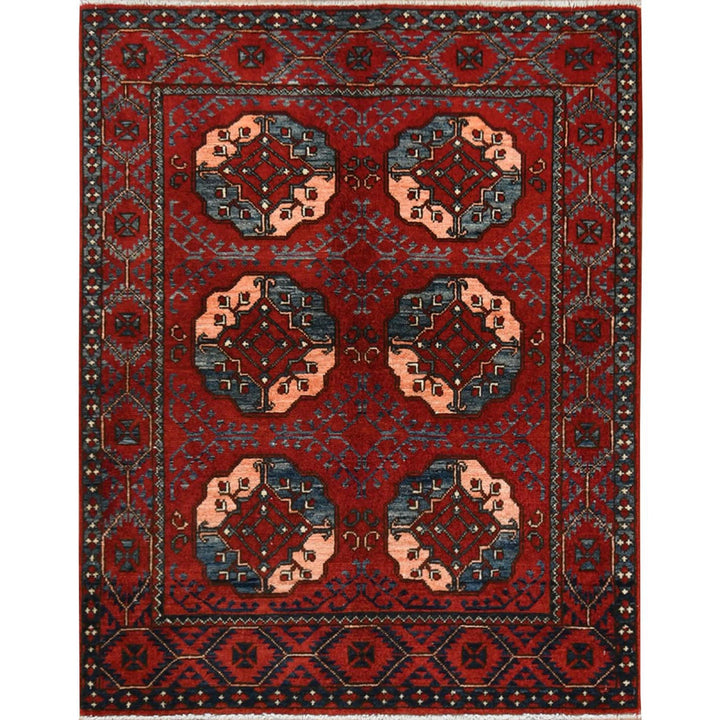 3'5" x 4'4" New Hand Knotted Red Wool Rectangle Oriental Rug - MOA10260002