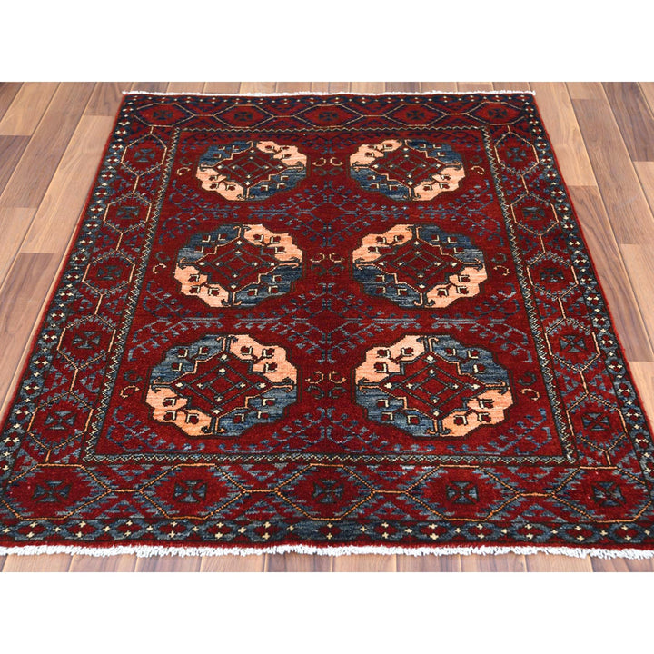 3'5" x 4'4" New Hand Knotted Red Wool Rectangle Oriental Rug - MOA10260002