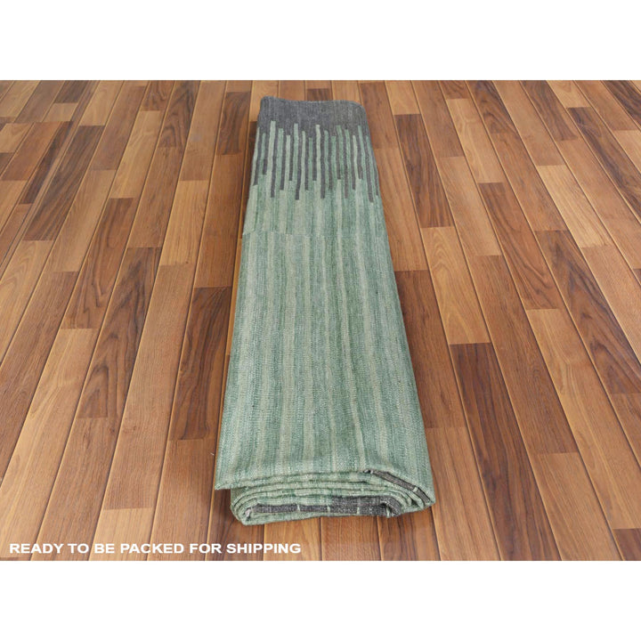 9'2" x 12'0" New Hand Woven Green Wool Rectangle Oriental Rug - MOA10260023