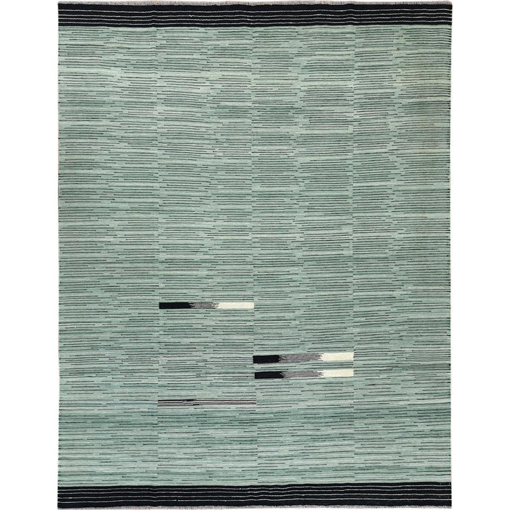 8'2" x 10'1" New Hand Woven Green Wool Rectangle Oriental Rug - MOA10260031