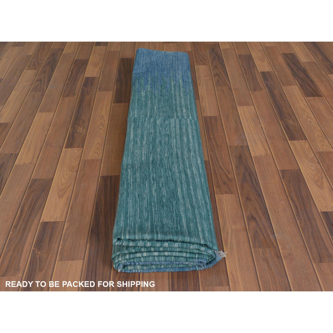 9'1" x 12'2" New Hand Woven Teal Wool Rectangle Oriental Rug - MOA10260086