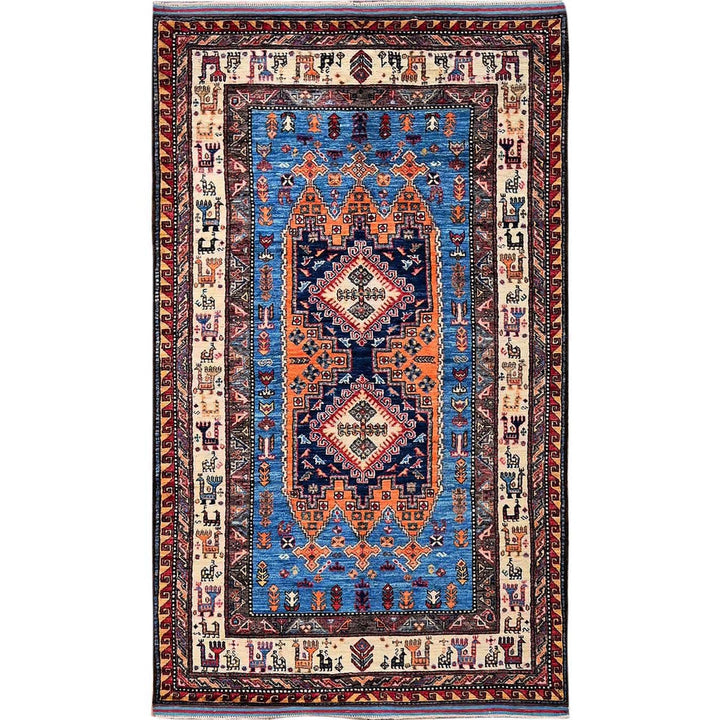 3'11" x 6'4" New Hand Knotted Blue Wool Rectangle Oriental Rug - MOA102600