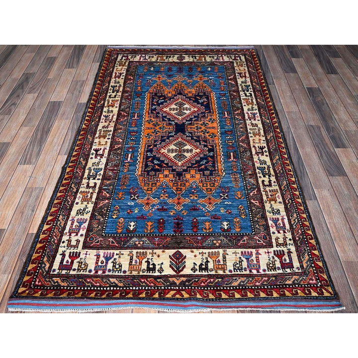 3'11" x 6'4" New Hand Knotted Blue Wool Rectangle Oriental Rug - MOA102600