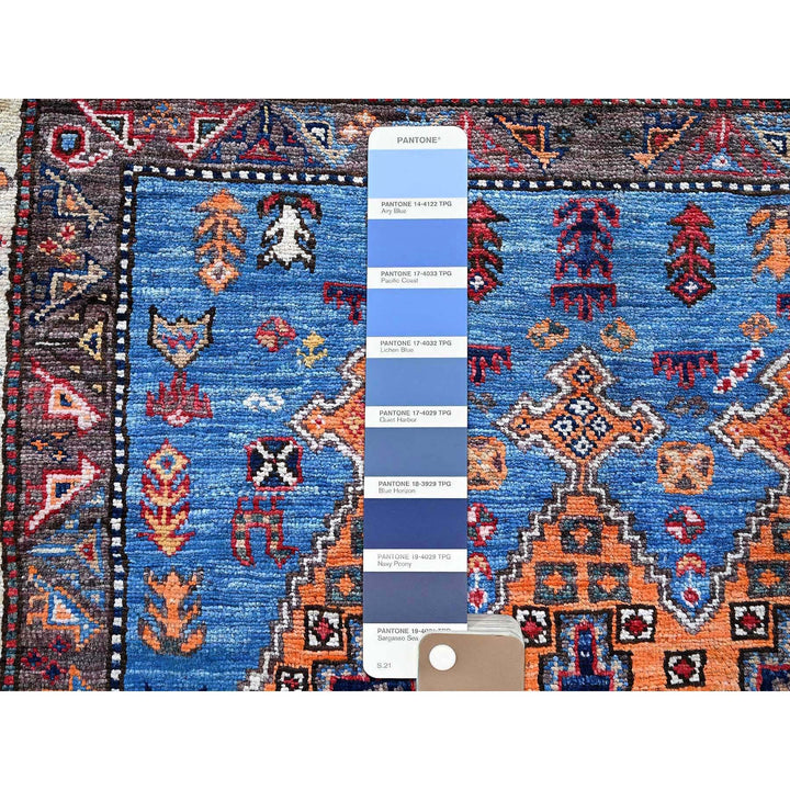 3'11" x 6'4" New Hand Knotted Blue Wool Rectangle Oriental Rug - MOA102600