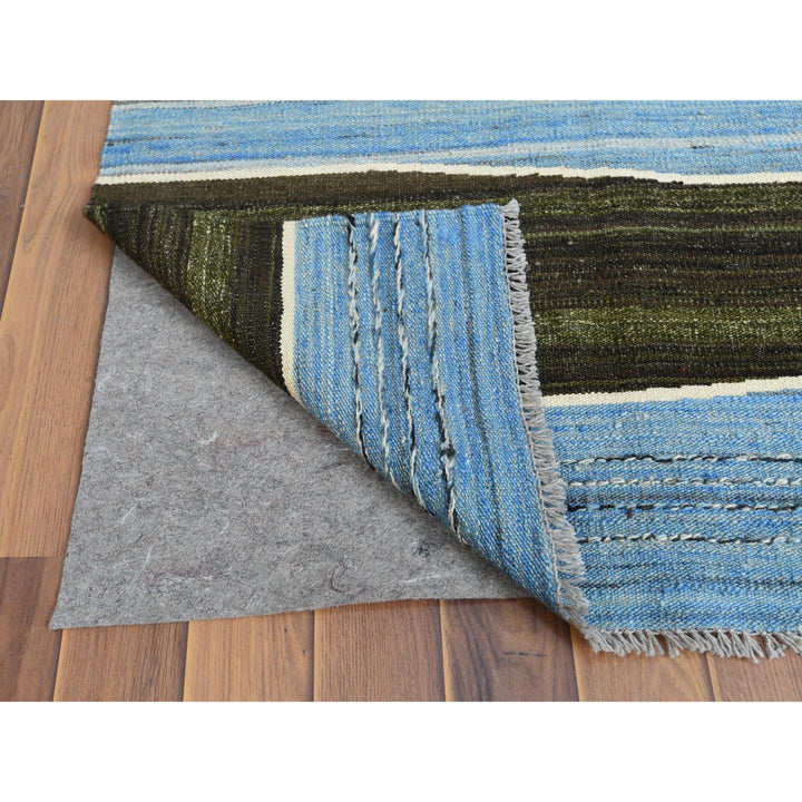 6'3" x 8'9" New Hand Woven Blue Wool Rectangle Oriental Rug - MOA10260103