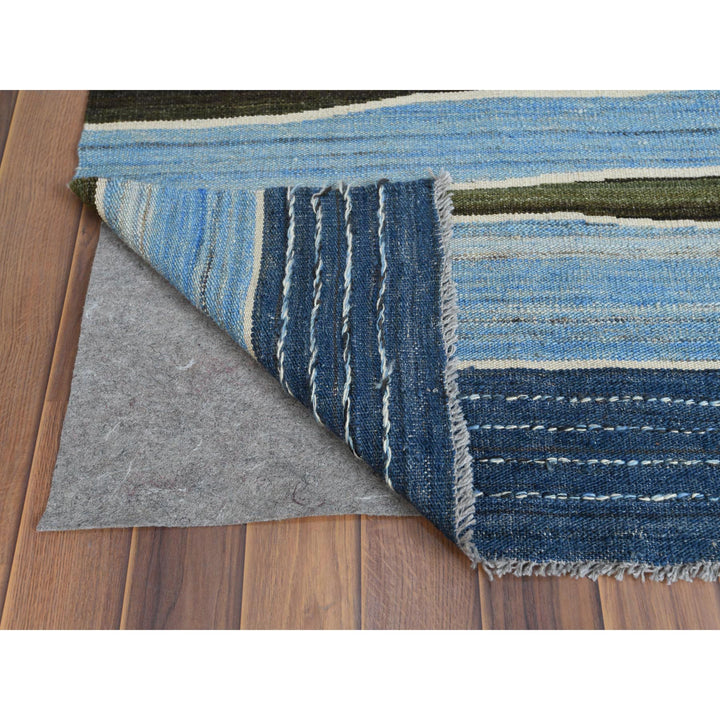 6'3" x 8'9" New Hand Woven Blue Wool Rectangle Oriental Rug - MOA10260104