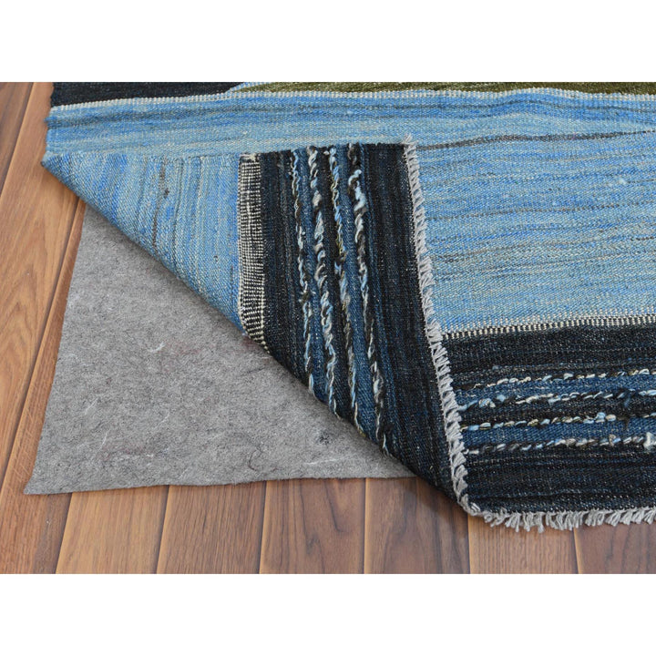 10'7" x 13'8" New Hand Woven Blue Wool Rectangle Oriental Rug - MOA10260106