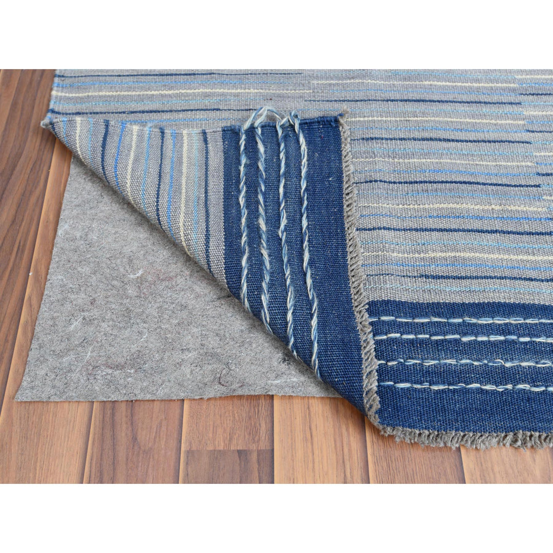 6'1" x 9'1" New Hand Woven Blue Wool Rectangle Oriental Rug - MOA10260109