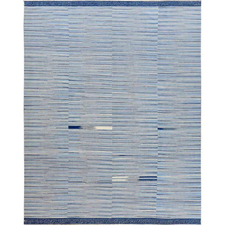 9'6" x 12'0" New Hand Woven Blue Wool Rectangle Oriental Rug - MOA10260113