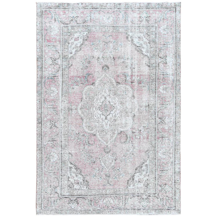 6'4" x 9'6" Vintage Hand Knotted Red Worn Wool Rectangle Oriental Rug - MOA10260187