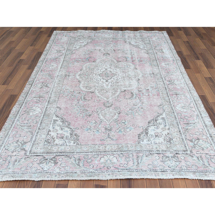 6'4" x 9'6" Vintage Hand Knotted Red Worn Wool Rectangle Oriental Rug - MOA10260187