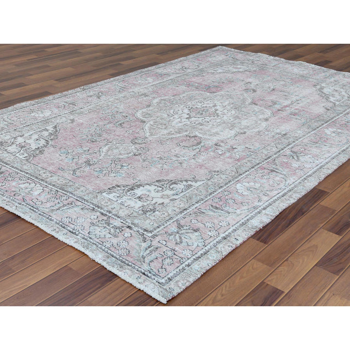6'4" x 9'6" Vintage Hand Knotted Red Worn Wool Rectangle Oriental Rug - MOA10260187