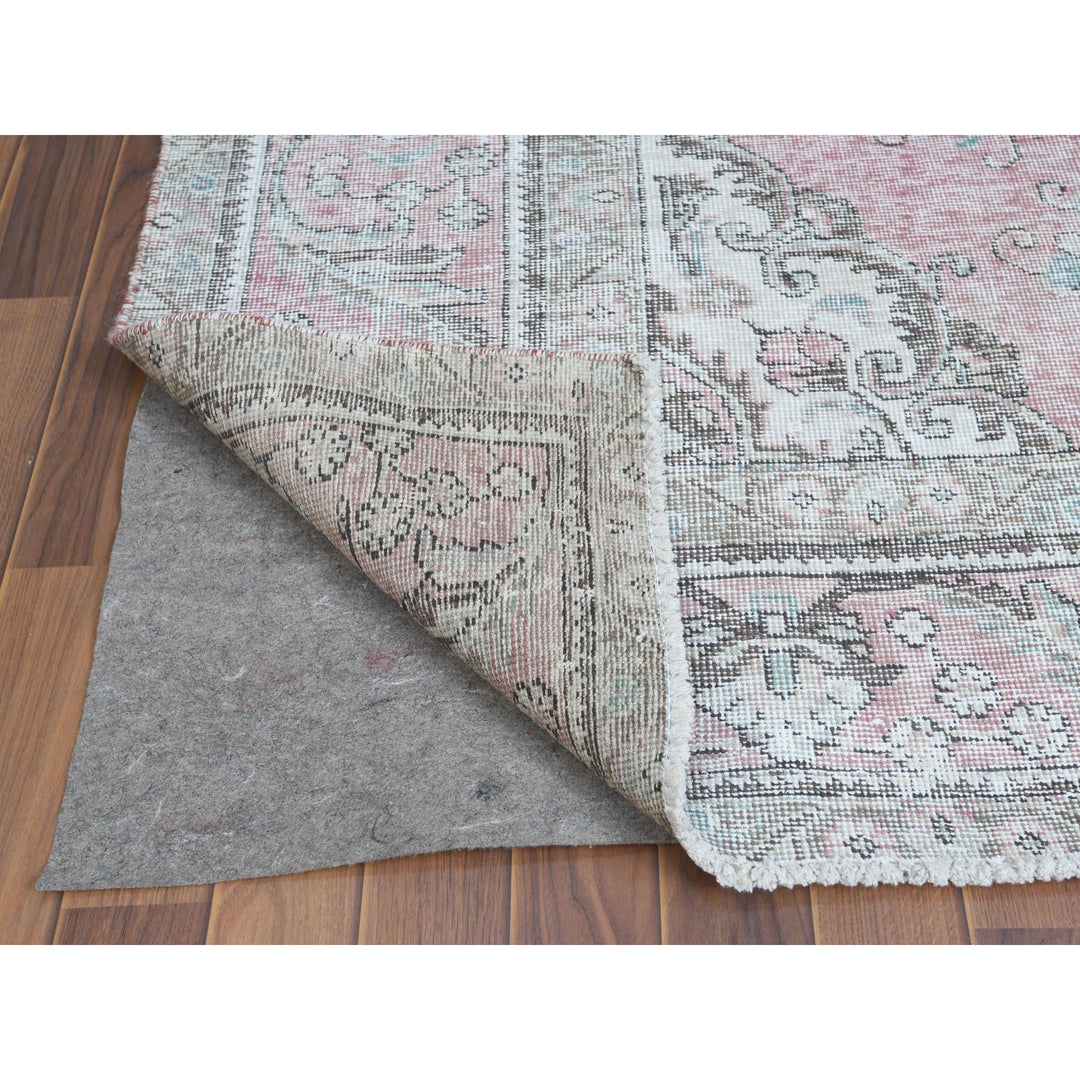 6'4" x 9'6" Vintage Hand Knotted Red Worn Wool Rectangle Oriental Rug - MOA10260187