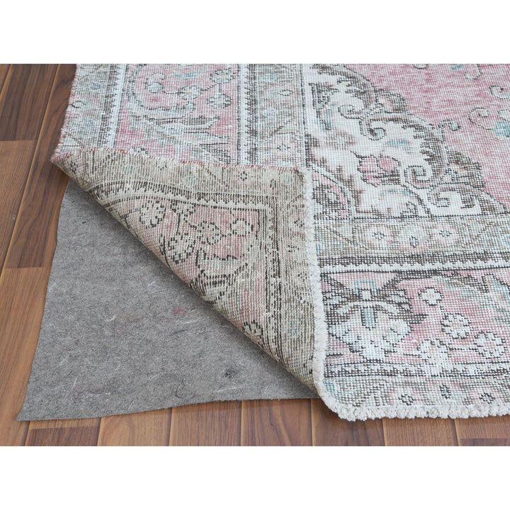 6'4" x 9'6" Vintage Hand Knotted Red Worn Wool Rectangle Oriental Rug - MOA10260187