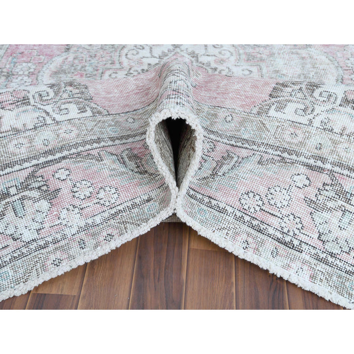6'4" x 9'6" Vintage Hand Knotted Red Worn Wool Rectangle Oriental Rug - MOA10260187