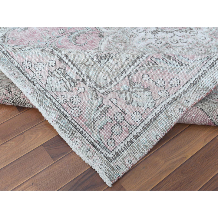 6'4" x 9'6" Vintage Hand Knotted Red Worn Wool Rectangle Oriental Rug - MOA10260187
