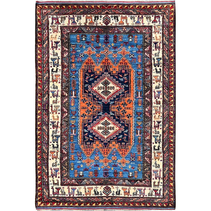 4'2" x 6'1" New Hand Knotted Blue Wool Rectangle Oriental Rug - MOA102601