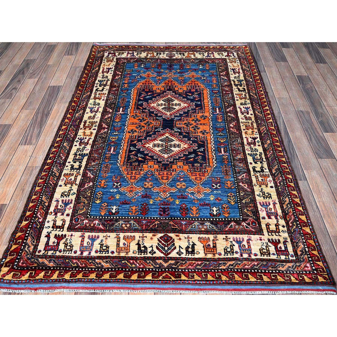 4'2" x 6'1" New Hand Knotted Blue Wool Rectangle Oriental Rug - MOA102601