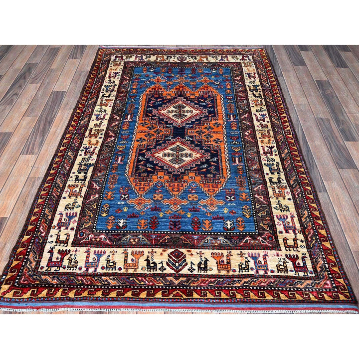 4'2" x 6'1" New Hand Knotted Blue Wool Rectangle Oriental Rug - MOA102601