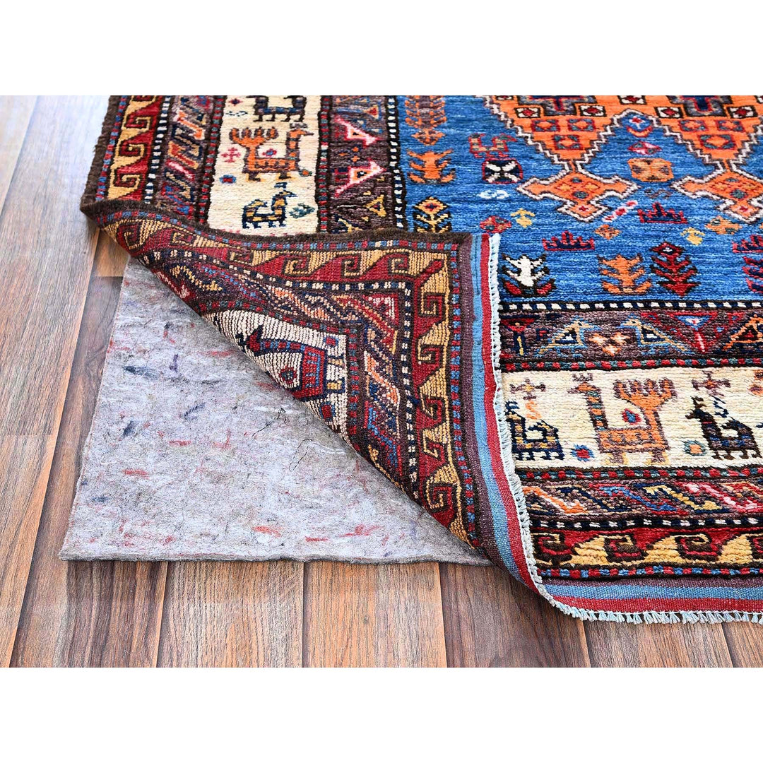 4'2" x 6'1" New Hand Knotted Blue Wool Rectangle Oriental Rug - MOA102601