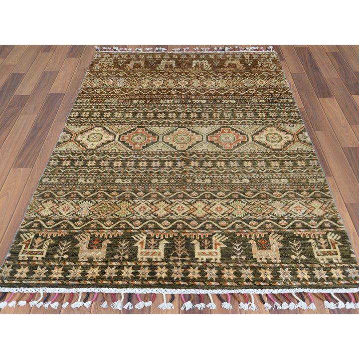 4'0" x 5'9" New Hand Knotted Green Wool Rectangle Oriental Rug - MOA10260270