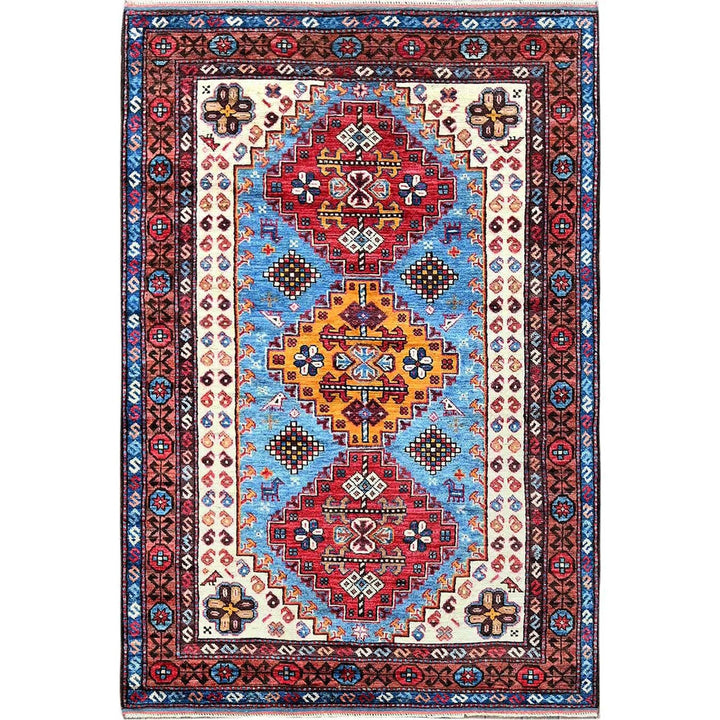 4'2" x 6'2" New Hand Knotted Blue Wool Rectangle Oriental Rug - MOA102602