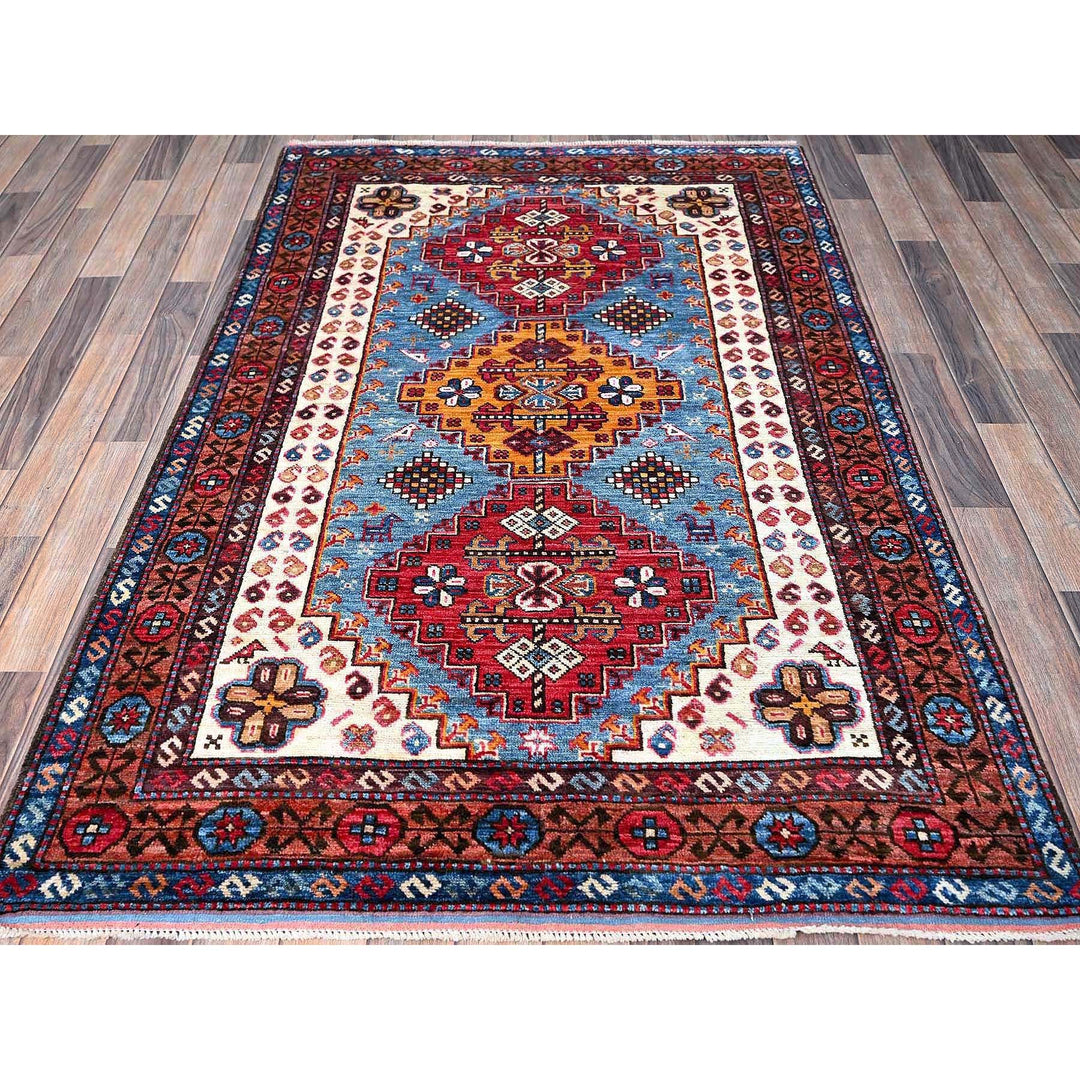 4'2" x 6'2" New Hand Knotted Blue Wool Rectangle Oriental Rug - MOA102602